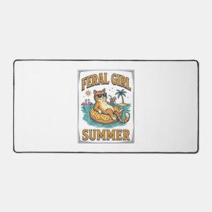 Feral Girl Summer Cat Float Vintage Shirt Design_1 Desk Mat