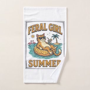 Feral Girl Summer Cat Float Vintage Shirt Design_1 Hand Towel
