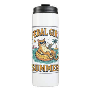 Feral Girl Summer Cat Float Vintage Shirt Design_1 Thermal Tumbler