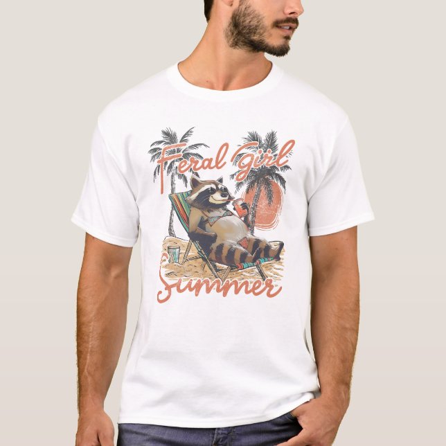 Feral Girl Summer Funny Cute Racoon T-Shirt (Front)
