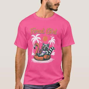 Feral Girl Summer Funny Meme Feral Racoon Beach V T-Shirt