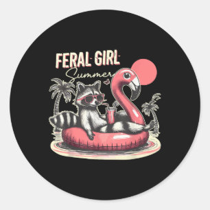 Feral Girl Summer Funny Meme Feral Racoon Summer  Classic Round Sticker