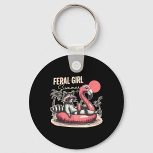 Feral Girl Summer Funny Meme Feral Racoon Summer Key Ring
