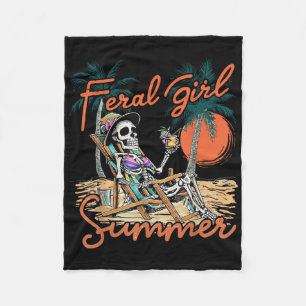 Feral Girl Summer Funny Meme Skeleton Hawaii Beach Fleece Blanket