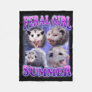 Feral Girl Summer Opossum Funny Meme Fleece Blanket