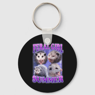Feral Girl Summer Opossum Funny Meme Key Ring