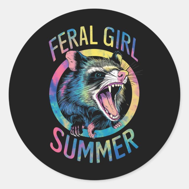 Feral Girl Summer Opossum Tie Dye Racoon Classic Round Sticker (Front)