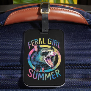 Feral Girl Summer Opossum Tie Dye Racoon Luggage Tag