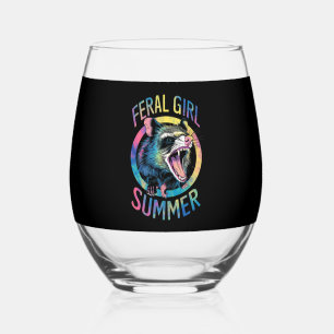 Feral Girl Summer Opossum Tie Dye Racoon Stemless Wine Glass
