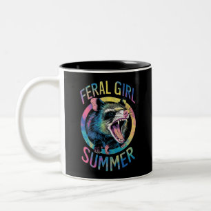 Feral Girl Summer Opossum Tie Dye Racoon Two-Tone Coffee Mug