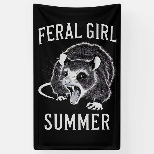 Feral Girl Summer Opossum Vintage Banner (Vertical)