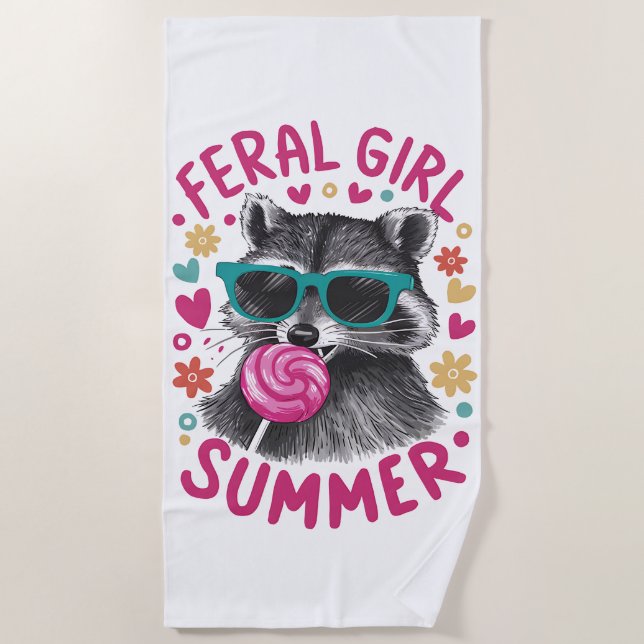 Feral Girl Summer Opossum Vintage Beach Towel (Front)