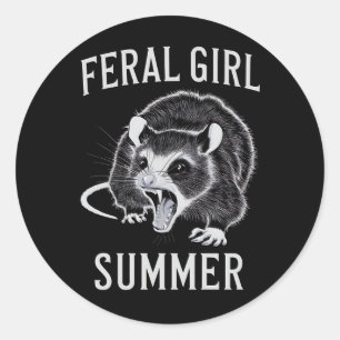 Feral Girl Summer Opossum Vintage Classic Round Sticker