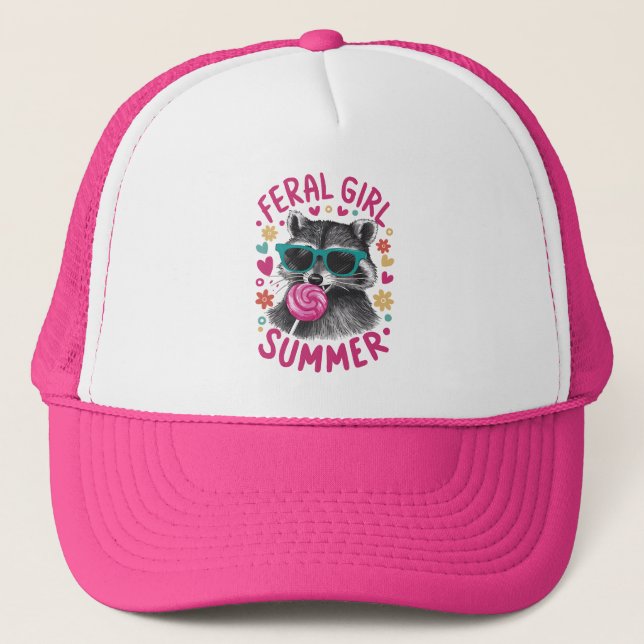 Feral Girl Summer Opossum Vintage Trucker Hat (Front)
