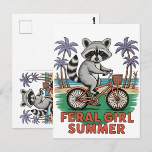 Feral Girl Summer Racoon Beach Vibes Wild Coastal Postcard