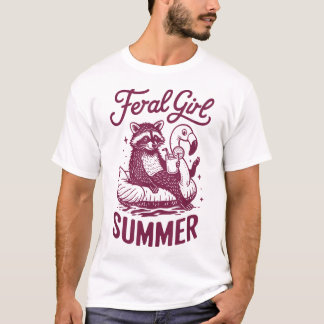 Feral Girl Summer Racoon Vacay Trash Panda Summer T-Shirt