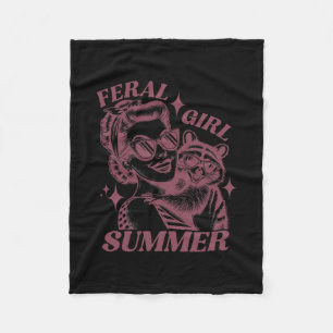Feral Girl Summer Trash Panda Cute Raccoon Summer Fleece Blanket