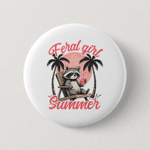 Feral Girl Summer Vacation Beach Raccoon Meme Tras 6 Cm Round Badge