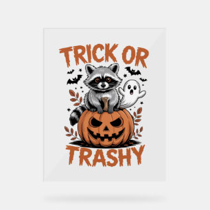 Feral Halloween Trick or Trashy Acrylic Sign