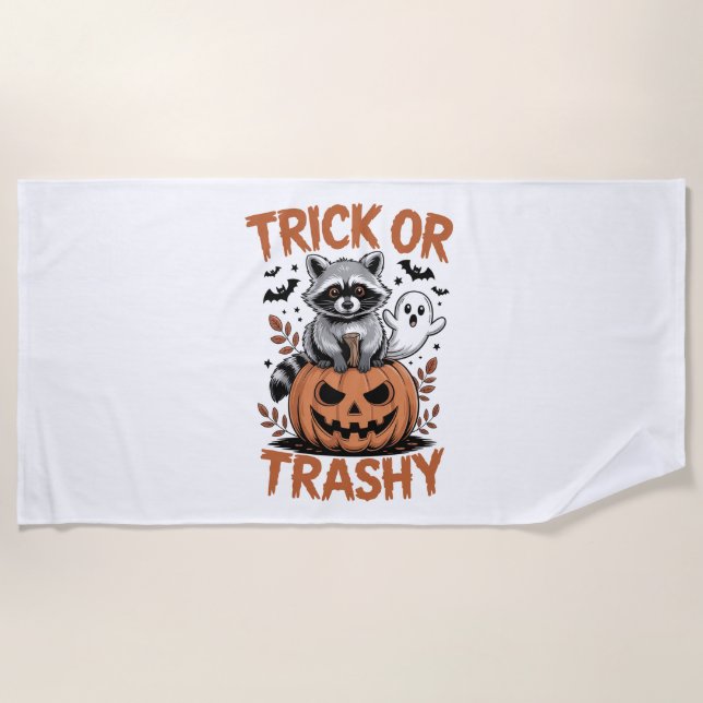 Feral Halloween Trick or Trashy Beach Towel (Front)