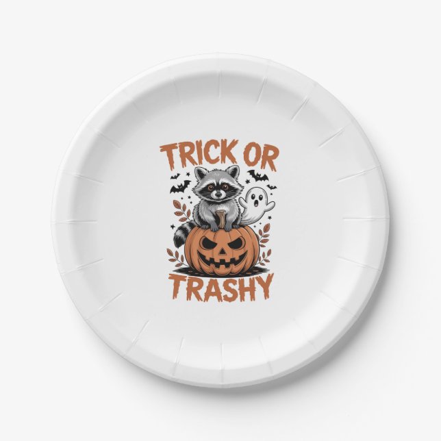 Feral Halloween Trick or Trashy Paper Plate (Front)