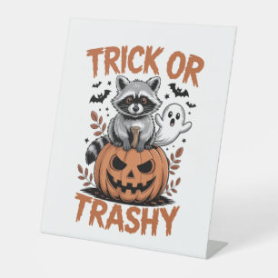 Feral Halloween Trick or Trashy Pedestal Sign