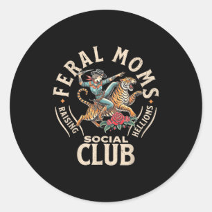 Feral moms social club vintage feral summer mum classic round sticker
