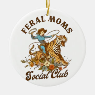 Feral Mum Social Club Funny Retro Boho Cowgirl Ceramic Tree Decoration