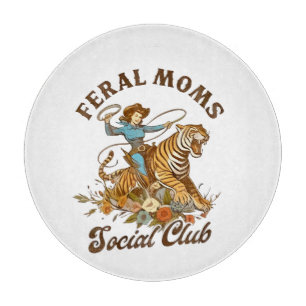 Feral Mum Social Club Funny Retro Boho Cowgirl Cutting Board