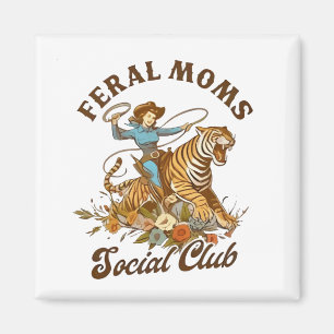 Feral Mum Social Club Funny Retro Boho Cowgirl Magnet