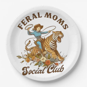 Feral Mum Social Club Funny Retro Boho Cowgirl Paper Plate