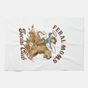 Feral Mum Social Club Funny Retro Boho Cowgirl Tea Towel
