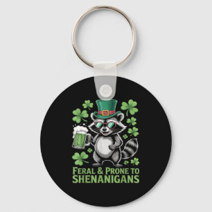 Feral Prone Shenanigans Funny Raccoon Design Key Ring