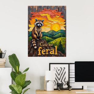 Feral Silhouette: Raccoon Against Setting Sun Poster