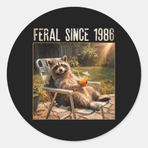 Feral Since 1986 Funny Racoon Meme Vintage 40th Classic Round Sticker