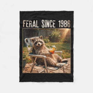 Feral Since 1986 Funny Racoon Meme Vintage 40th Fleece Blanket