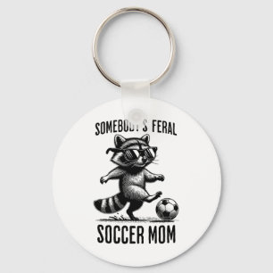 Feral Soccer Mum Funny Racoon Playing Sports Tren Key Ring