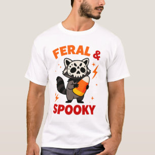 Feral Spooky Racoon Halloween Skull Candy Corn T-Shirt