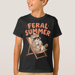 Feral Summer Racoon Drinking Iced Coffee Animal T-Shirt