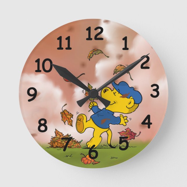 Ferald Amongst The Autumn Leaves Round Clock (Front)