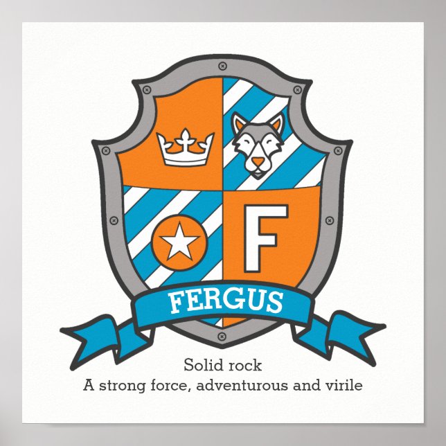 Fergus boys F name meaning dog orange crest poster (Front)