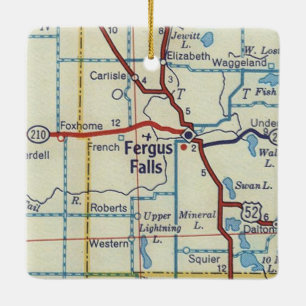 Fergus Falls MN Vintage Map Ceramic Ornament