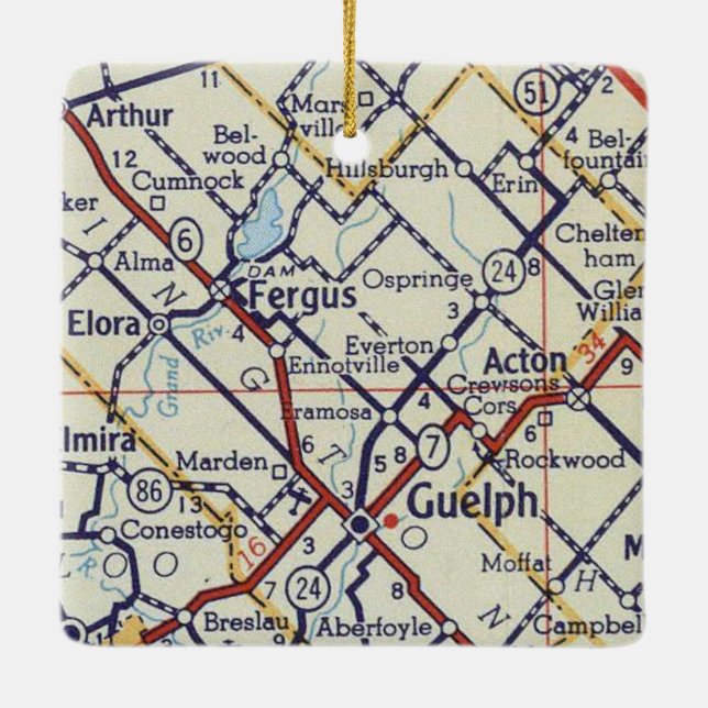 Fergus ON Vintage Map Ceramic Ornament (Back)