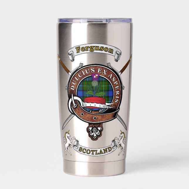 Ferguson Clan Badge Tartan & Swords Insulated Tumbler (Front)