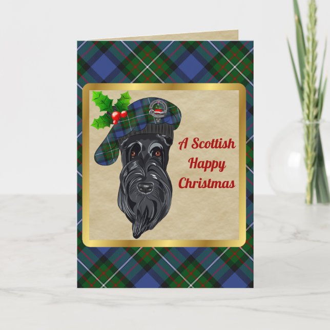 Fergusson Badge & Tartan Personalised Xmas Card (Front)