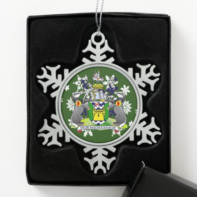 Fermanagh Ireland Crest Irish Snowflake Pewter Christmas Ornament (Box)