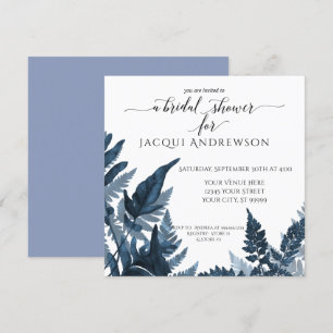 Fern Botanical Bridal Shower Cornflower Sky Blue Invitation