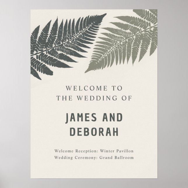 Fern Botanical Modern Minimal Woodland Wedding Poster (Front)