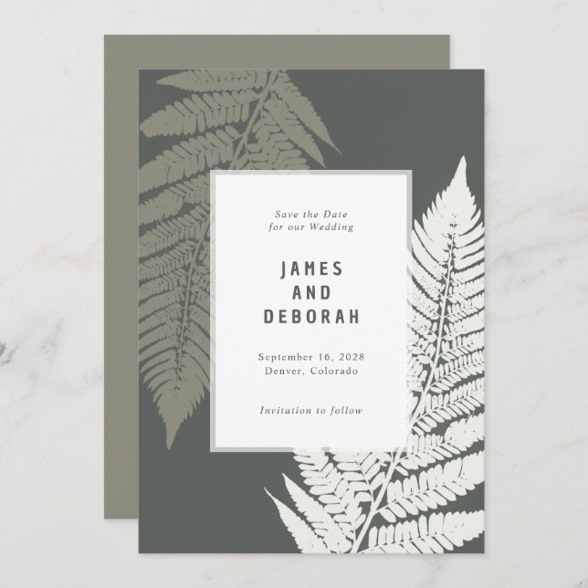 Fern Botanical Modern Minimal Woodland Wedding Save The Date (Front/Back)