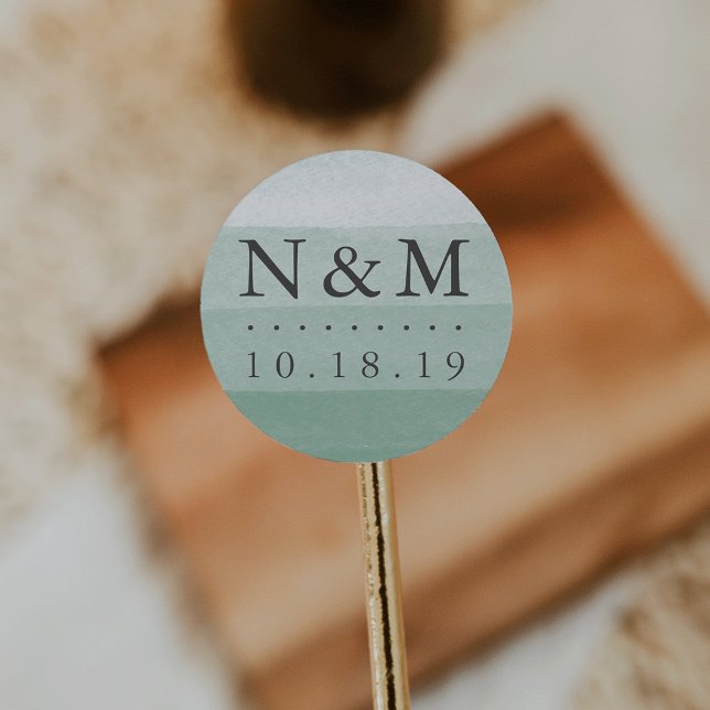 Fern | Dip Dye Watercolor Wedding Monogram Classic Round Sticker (Creator Uploaded)